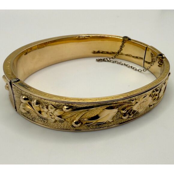 Vintage Bangle bracelet Dunn Bros 10/20 Gold Filled floral jewelry - Picture 8 of 12